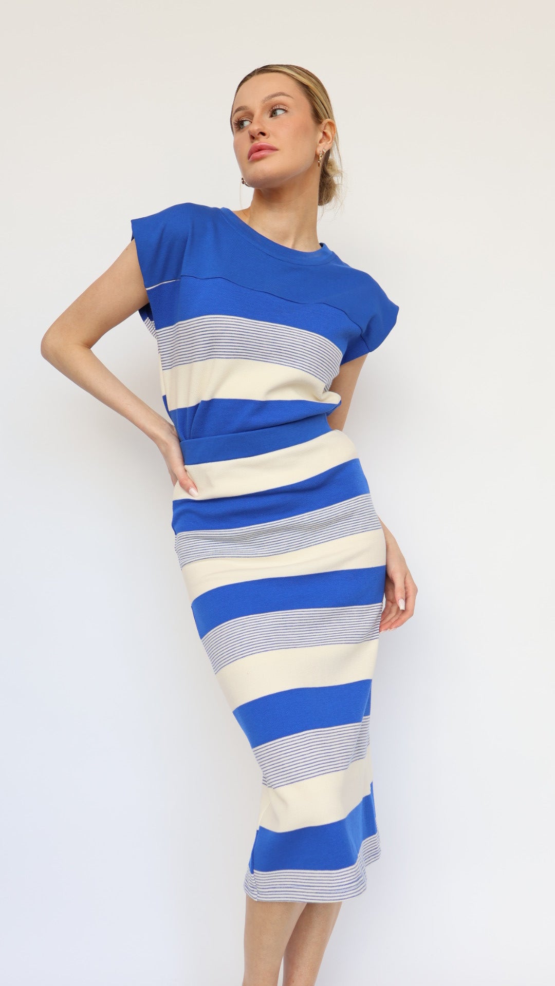 Fitted Stripe Midi Skirt