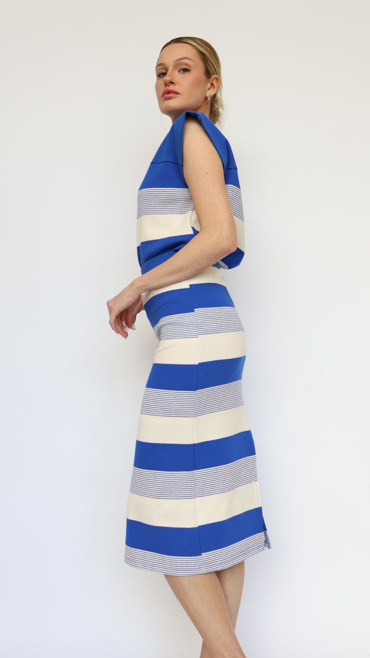Fitted Stripe Midi Skirt