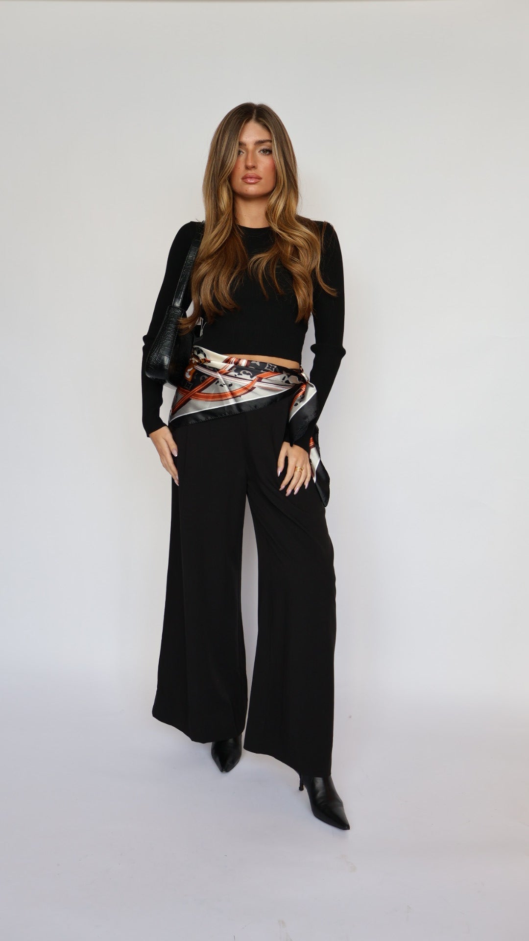 Wide Leg Flat Front Pants With Elastic Waist