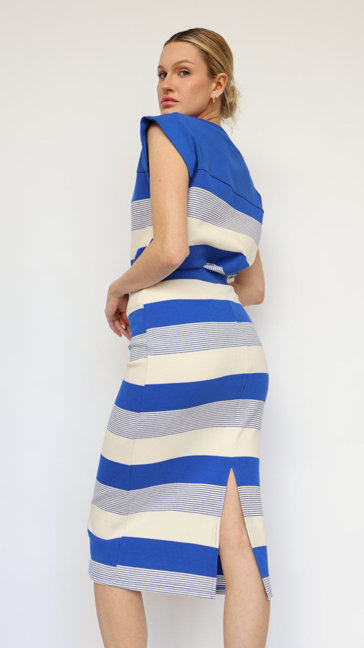 Fitted Stripe Midi Skirt