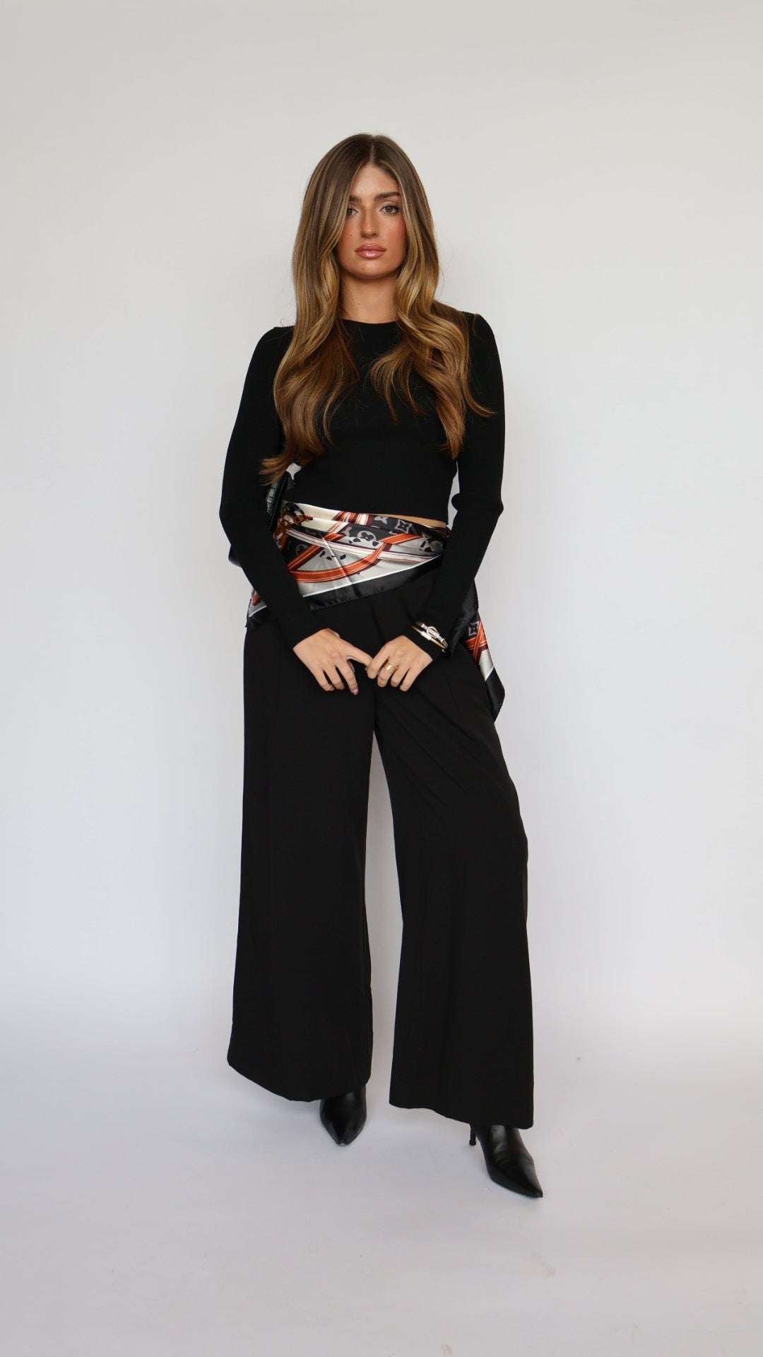 Wide Leg Flat Front Pants With Elastic Waist