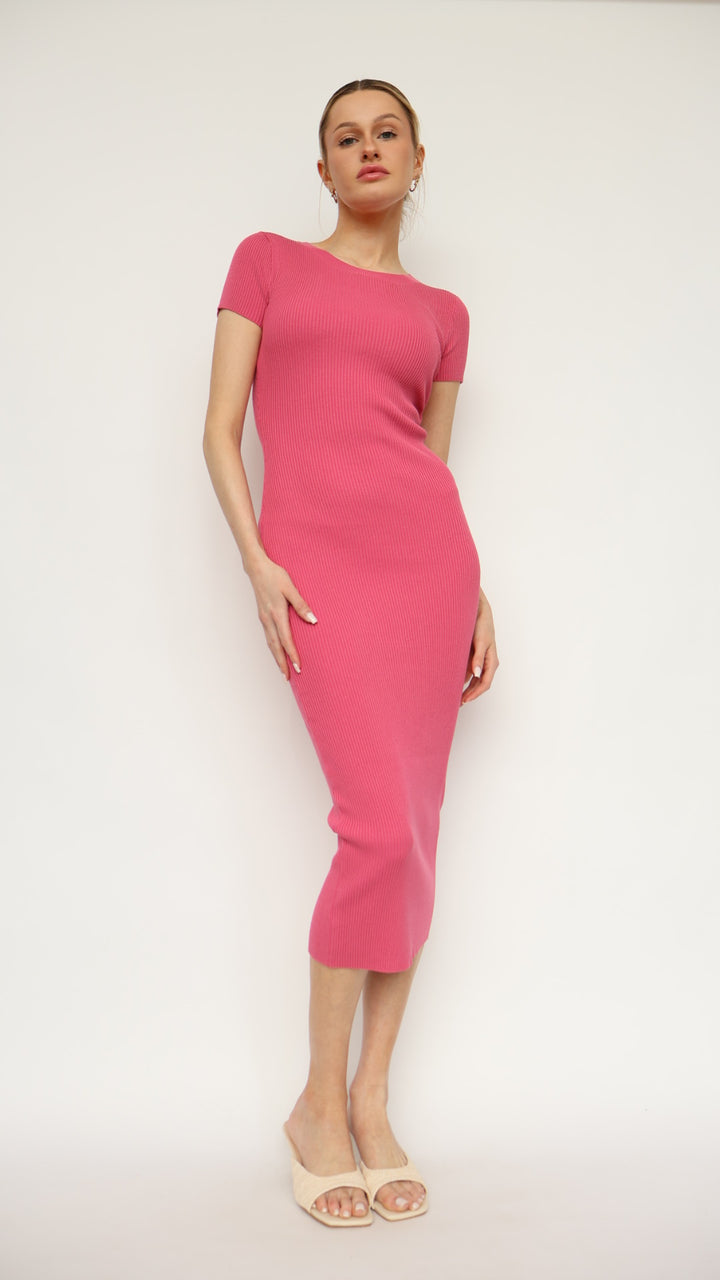 Ribbed Short Sleeve Midi Dress