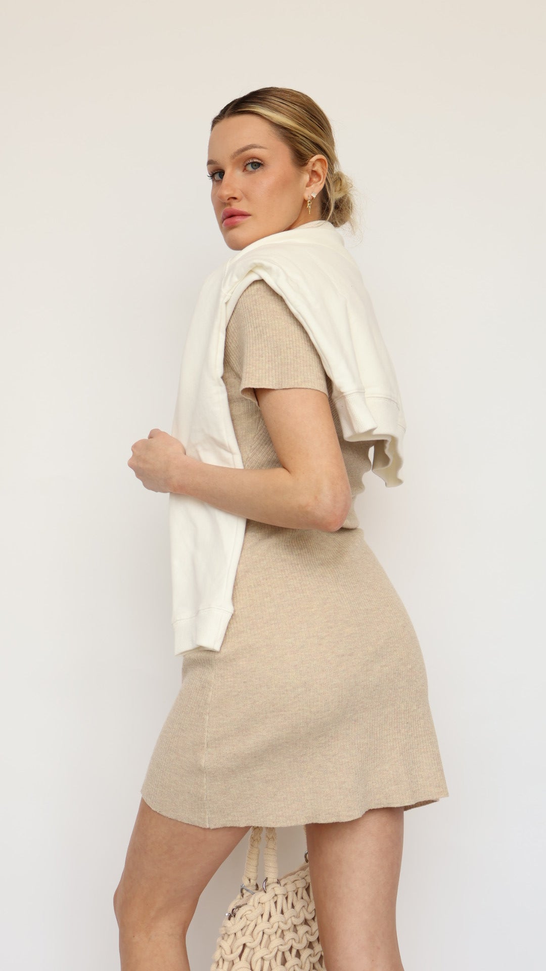 Ribbed Knit Polo Collar Dress