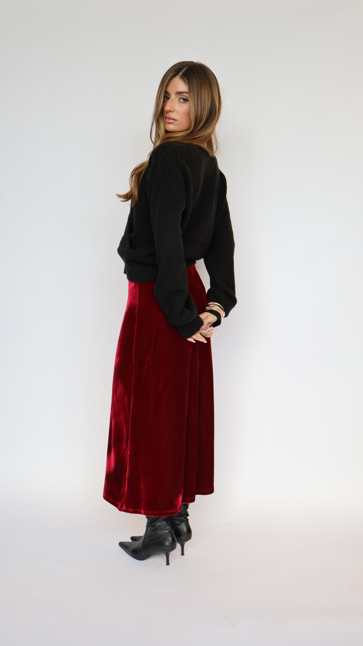 Stretch Velvet Midi Skirt