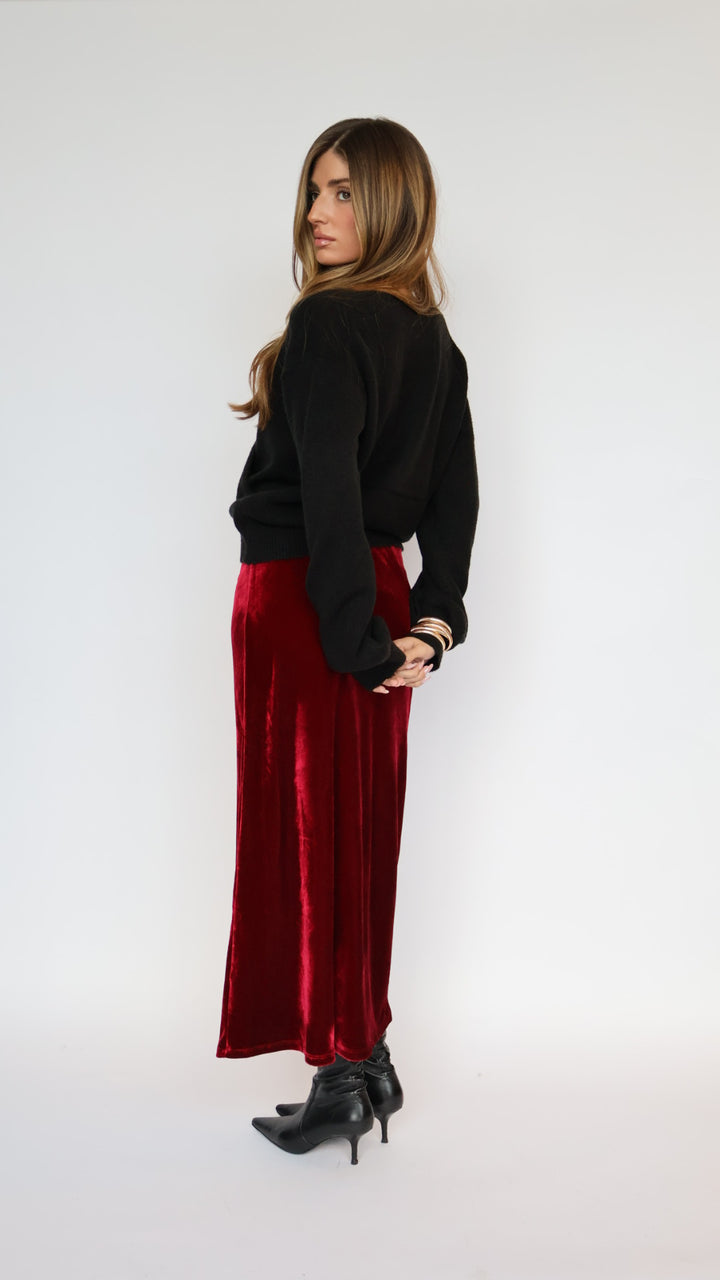 Stretch Velvet Midi Skirt