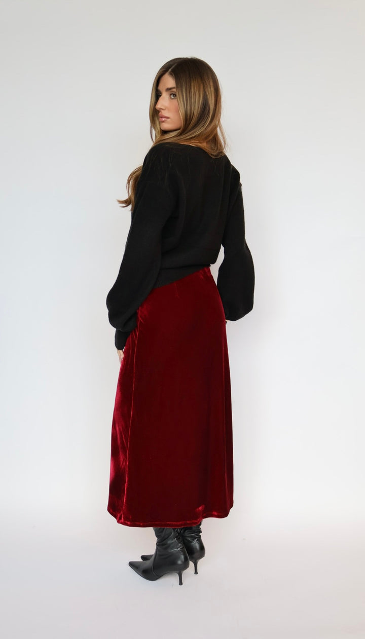Stretch Velvet Midi Skirt