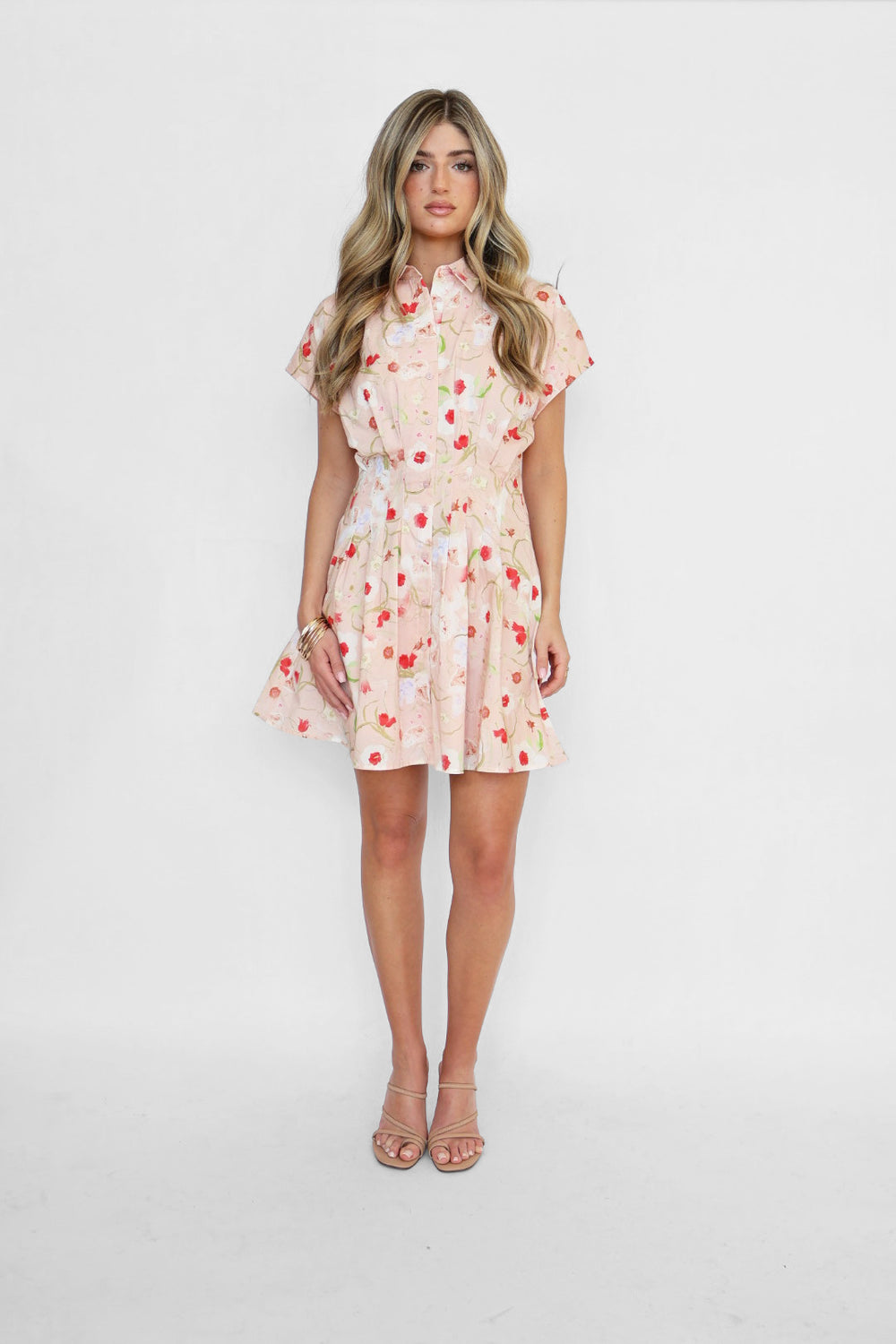 Pleat Floral Shirt Mini Dress