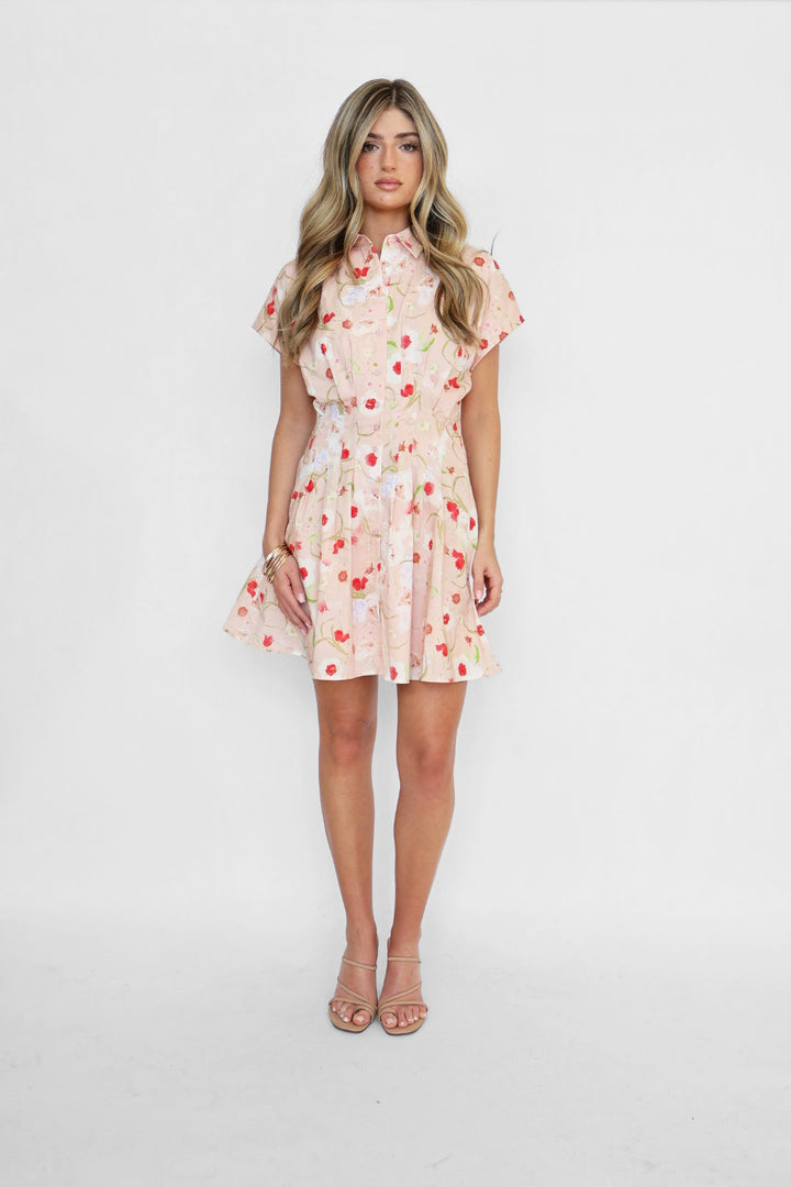 Pleat Floral Shirt Mini Dress