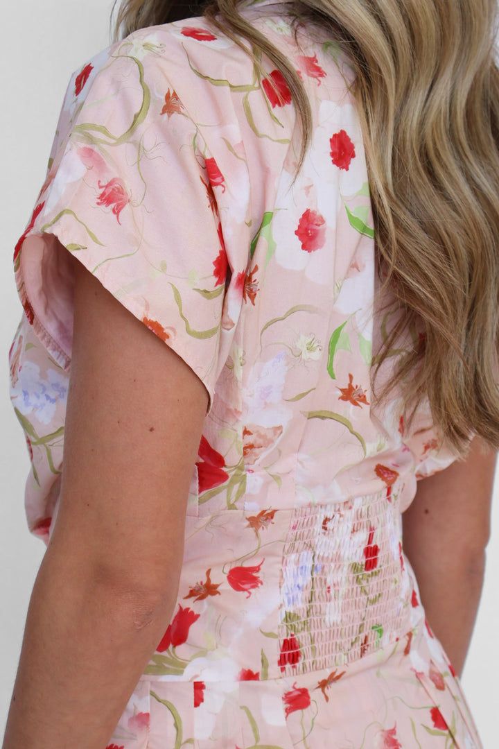 Pleat Floral Shirt Mini Dress