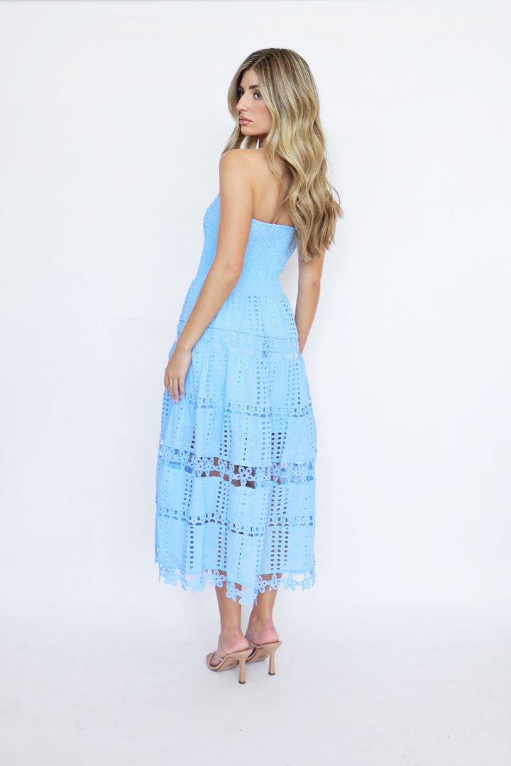 Eyelet Smocked Top Strapless Maxi Dress