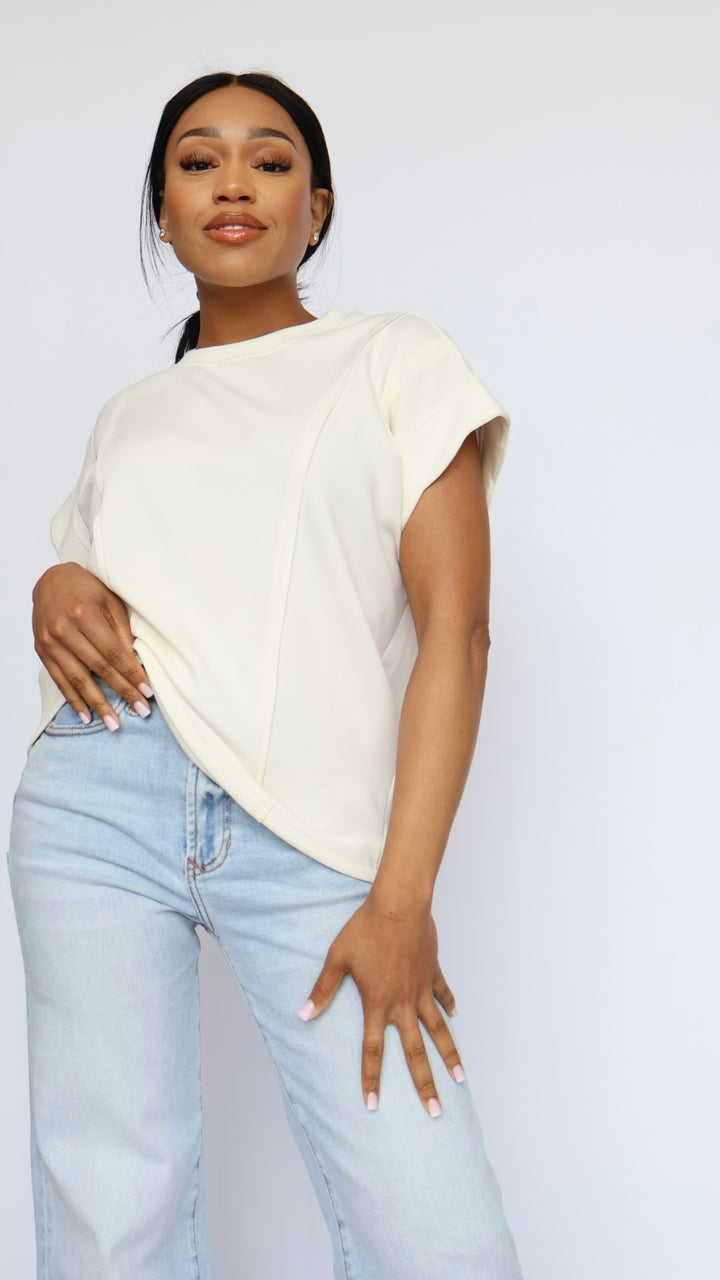Scallop Sleeve Short Sleeve Sweatshirt