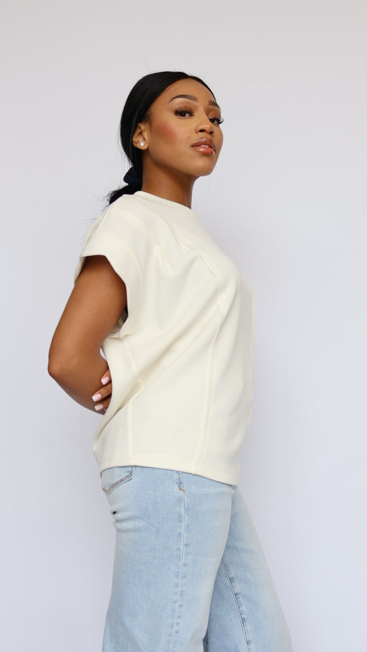 Scallop Sleeve Short Sleeve Sweatshirt