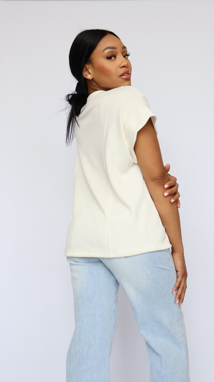 Scallop Sleeve Short Sleeve Sweatshirt