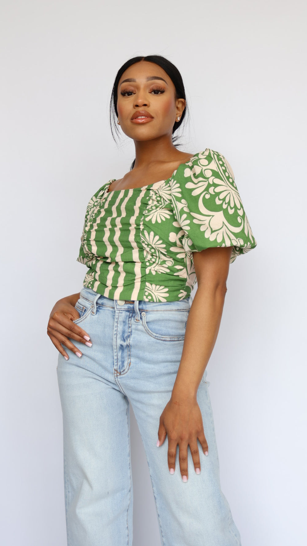Floral Puff Sleeve Crop Top