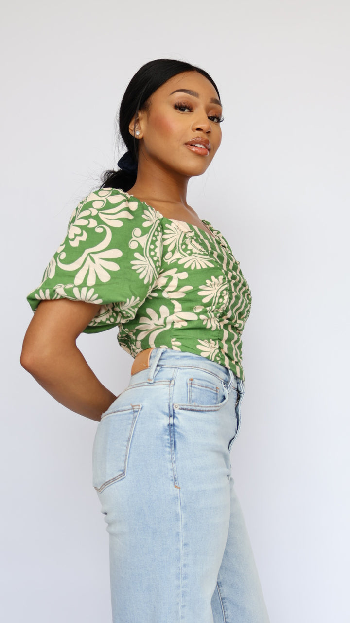 Floral Puff Sleeve Crop Top