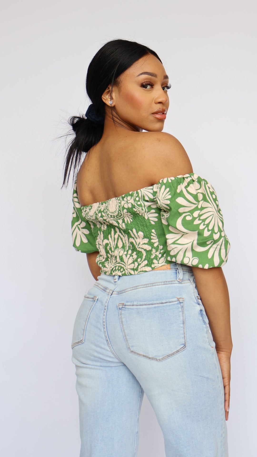 Floral Puff Sleeve Crop Top