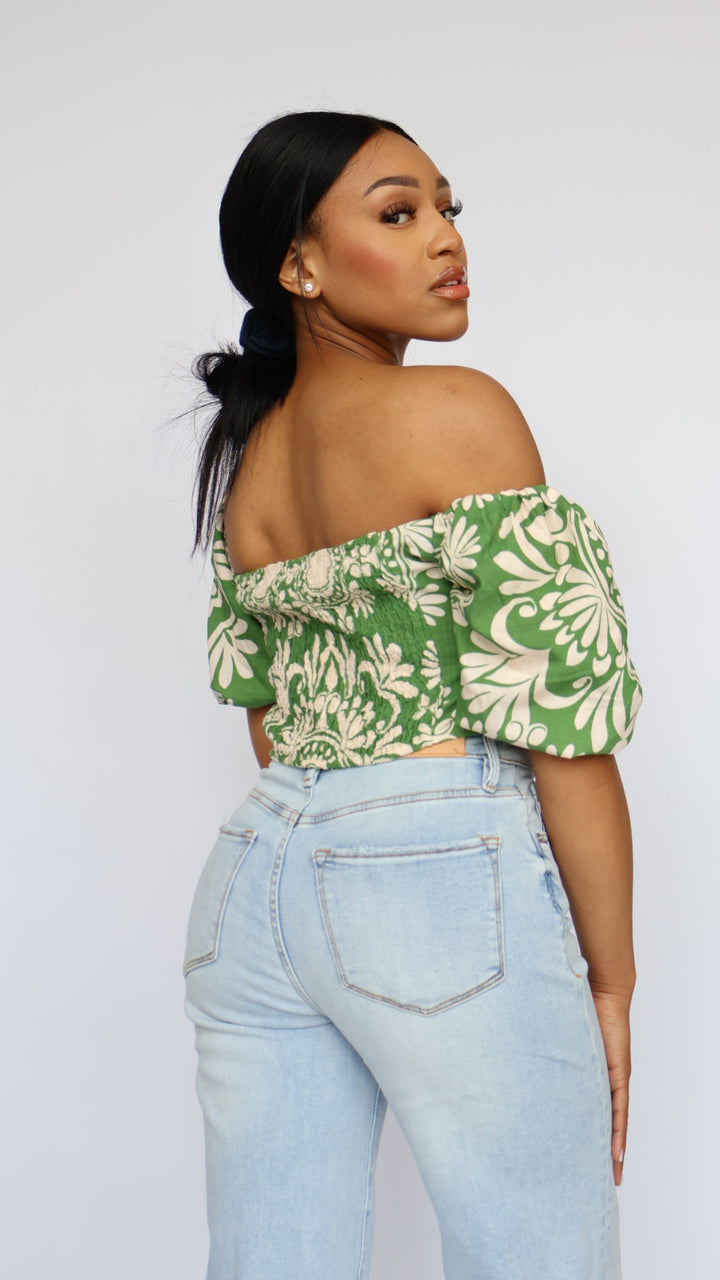 Floral Puff Sleeve Crop Top