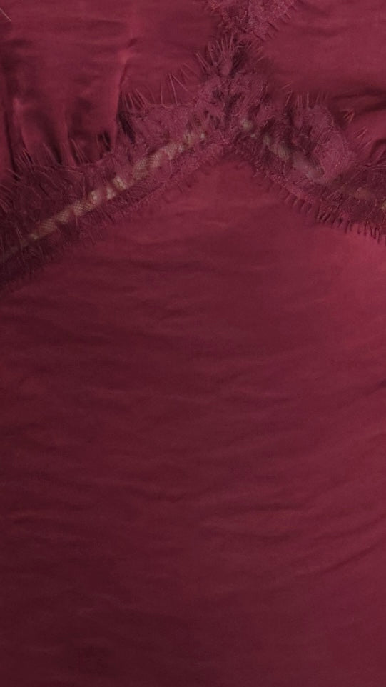 Satin Slip Mini Dress with Lace Trim