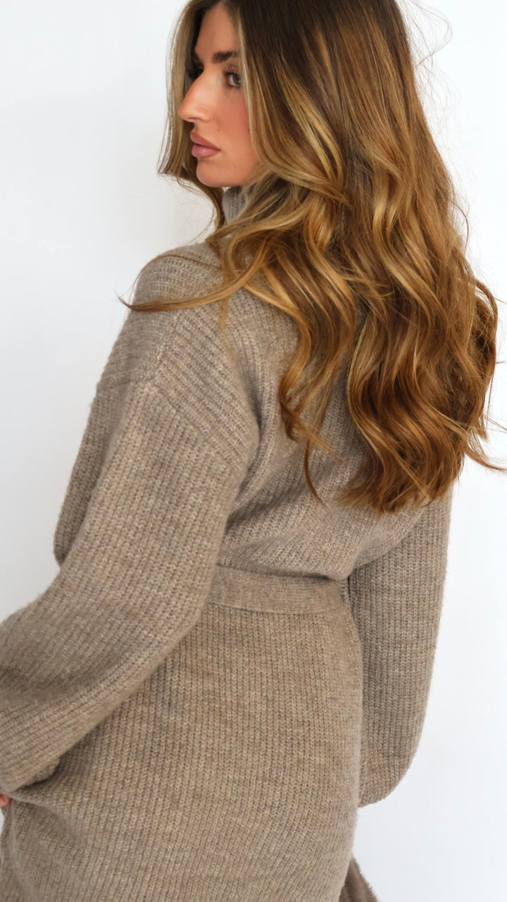 Turtleneck Sweater Mini Dress with Tie Waist