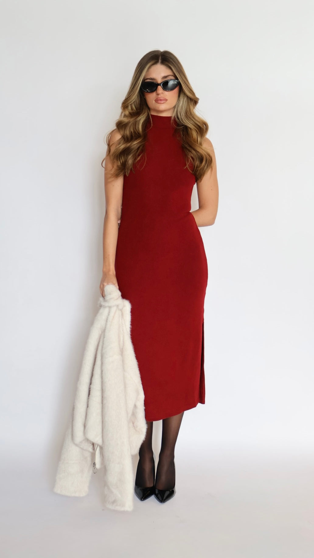 Mock Neck Midi Dress