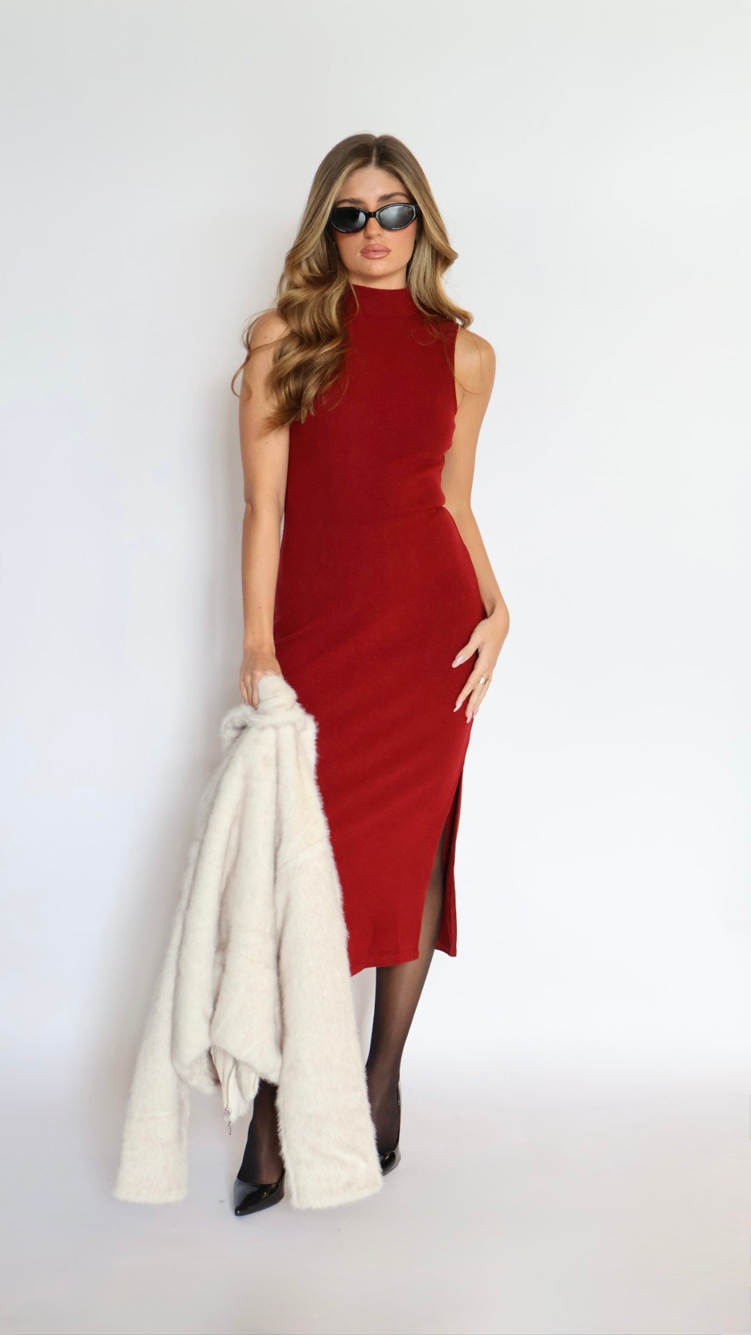 Mock Neck Midi Dress