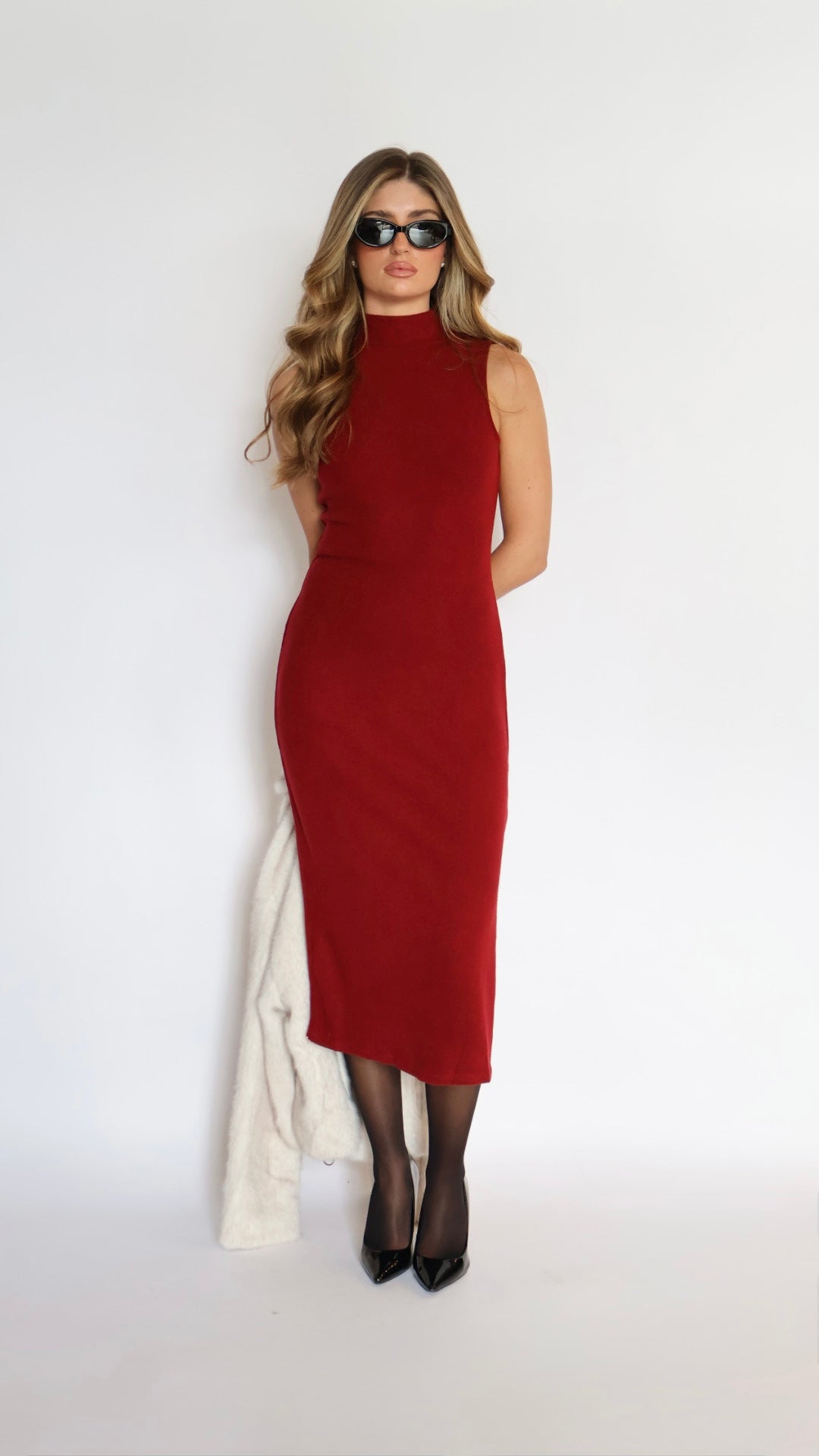 Mock Neck Midi Dress