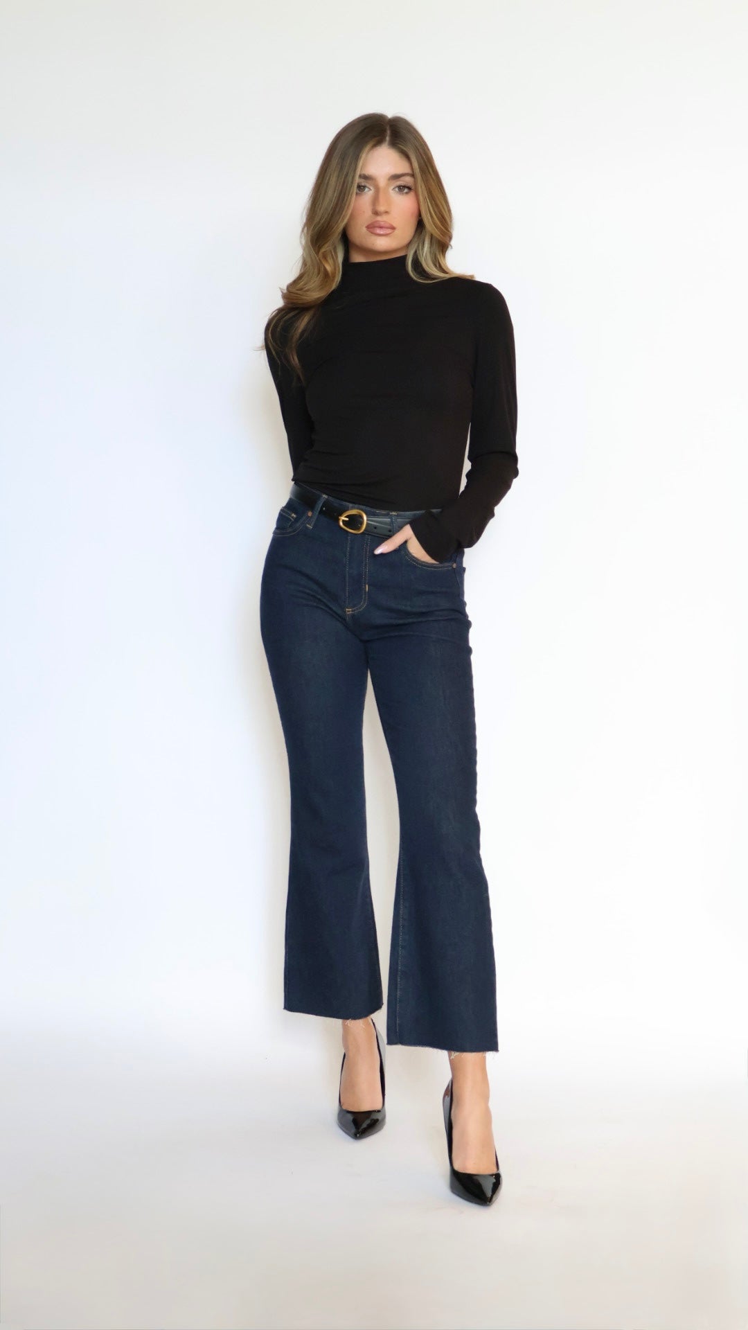 Just Black Denim: Rigid Ultra Dark Denim Flare Leg Jeans