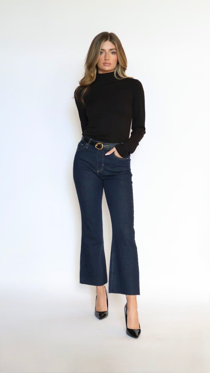 Just Black Denim: Rigid Ultra Dark Denim Flare Leg Jeans