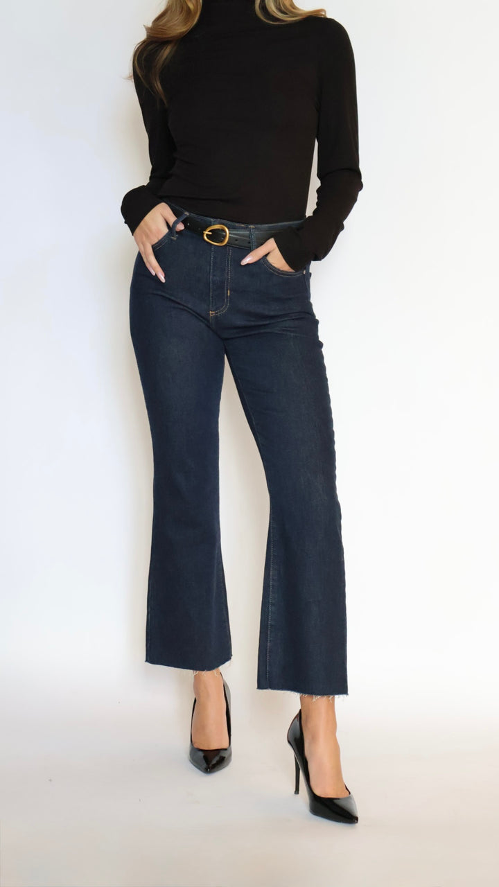 Just Black Denim: Rigid Ultra Dark Denim Flare Leg Jeans