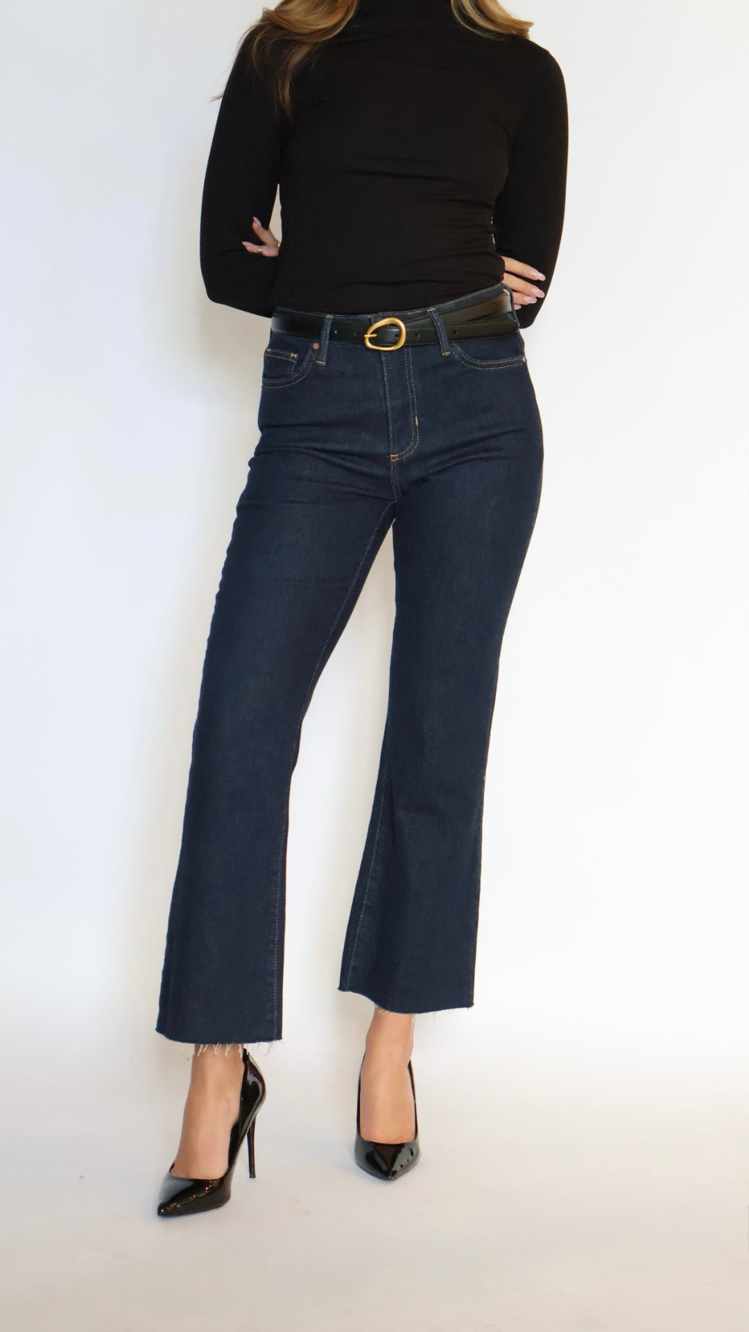 Just Black Denim: Rigid Ultra Dark Denim Flare Leg Jeans