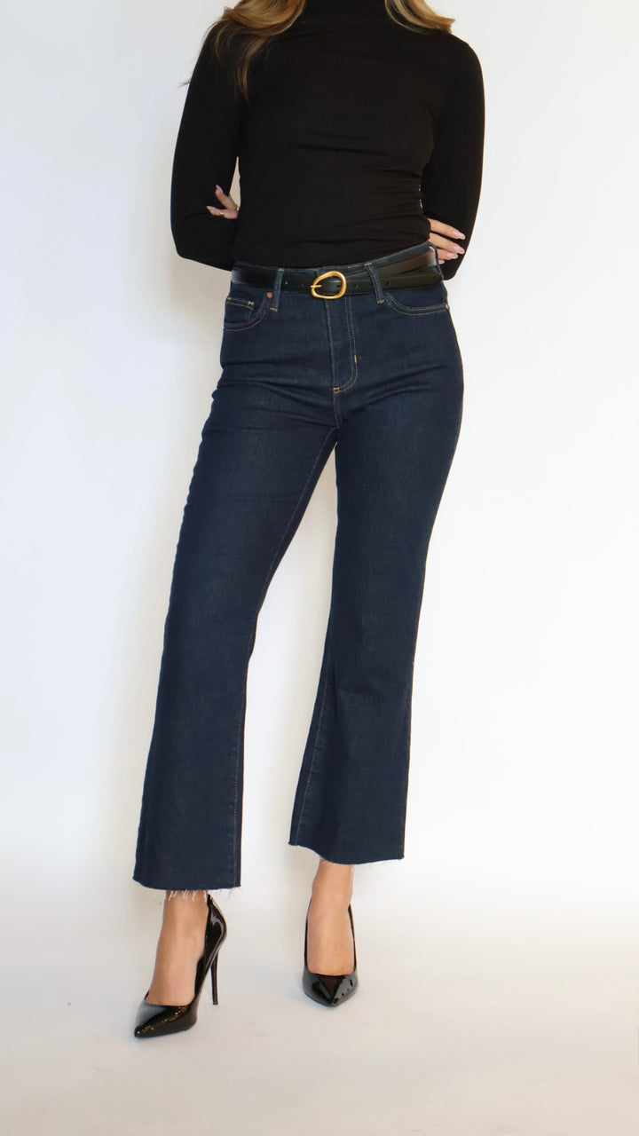 Just Black Denim: Rigid Ultra Dark Denim Flare Leg Jeans