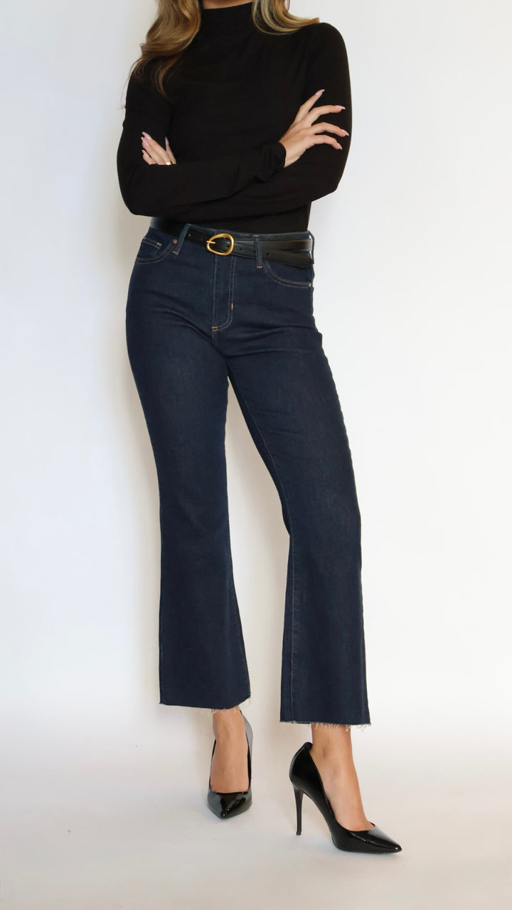 Just Black Denim: Rigid Ultra Dark Denim Flare Leg Jeans