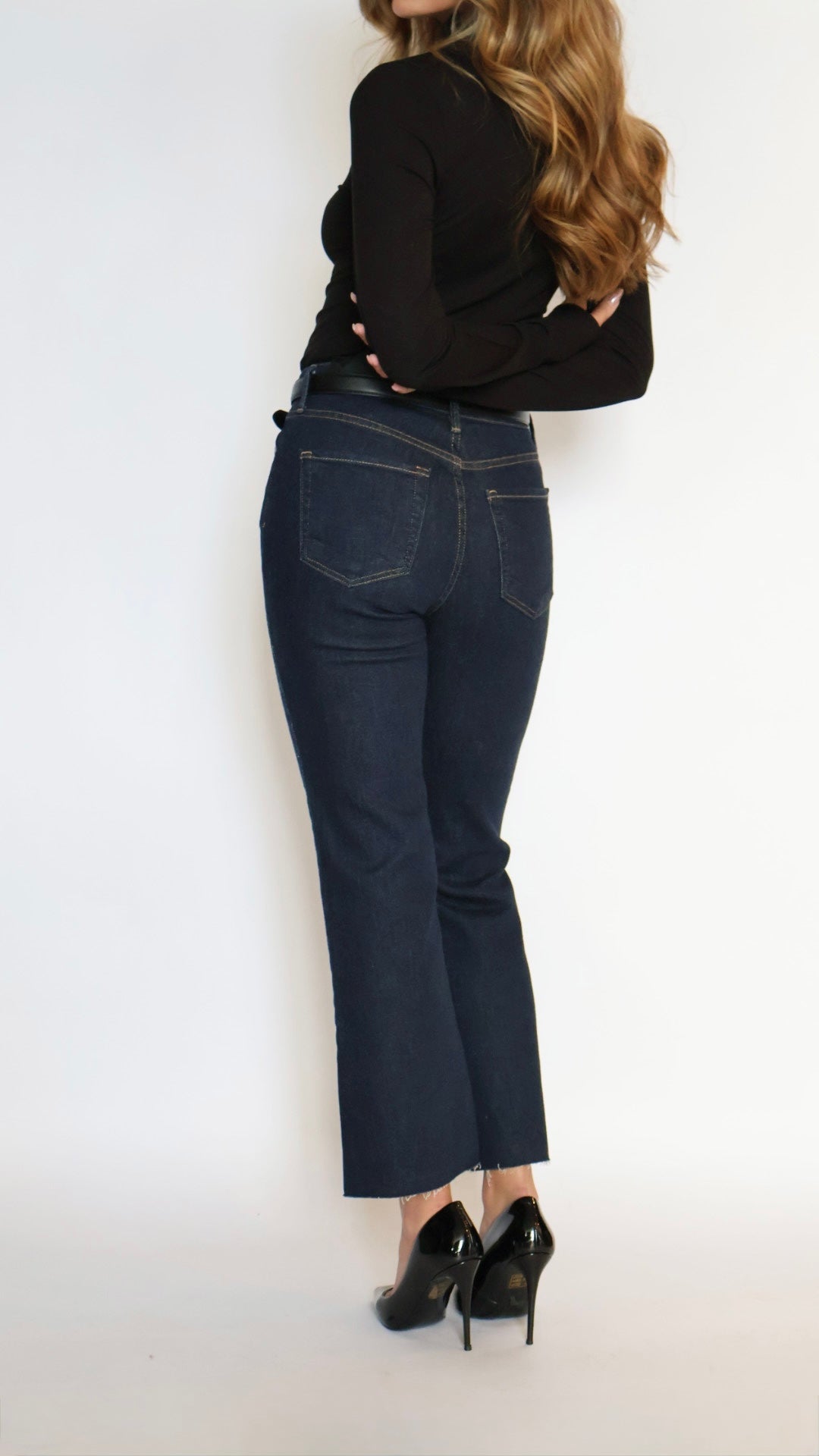 Just Black Denim: Rigid Ultra Dark Denim Flare Leg Jeans