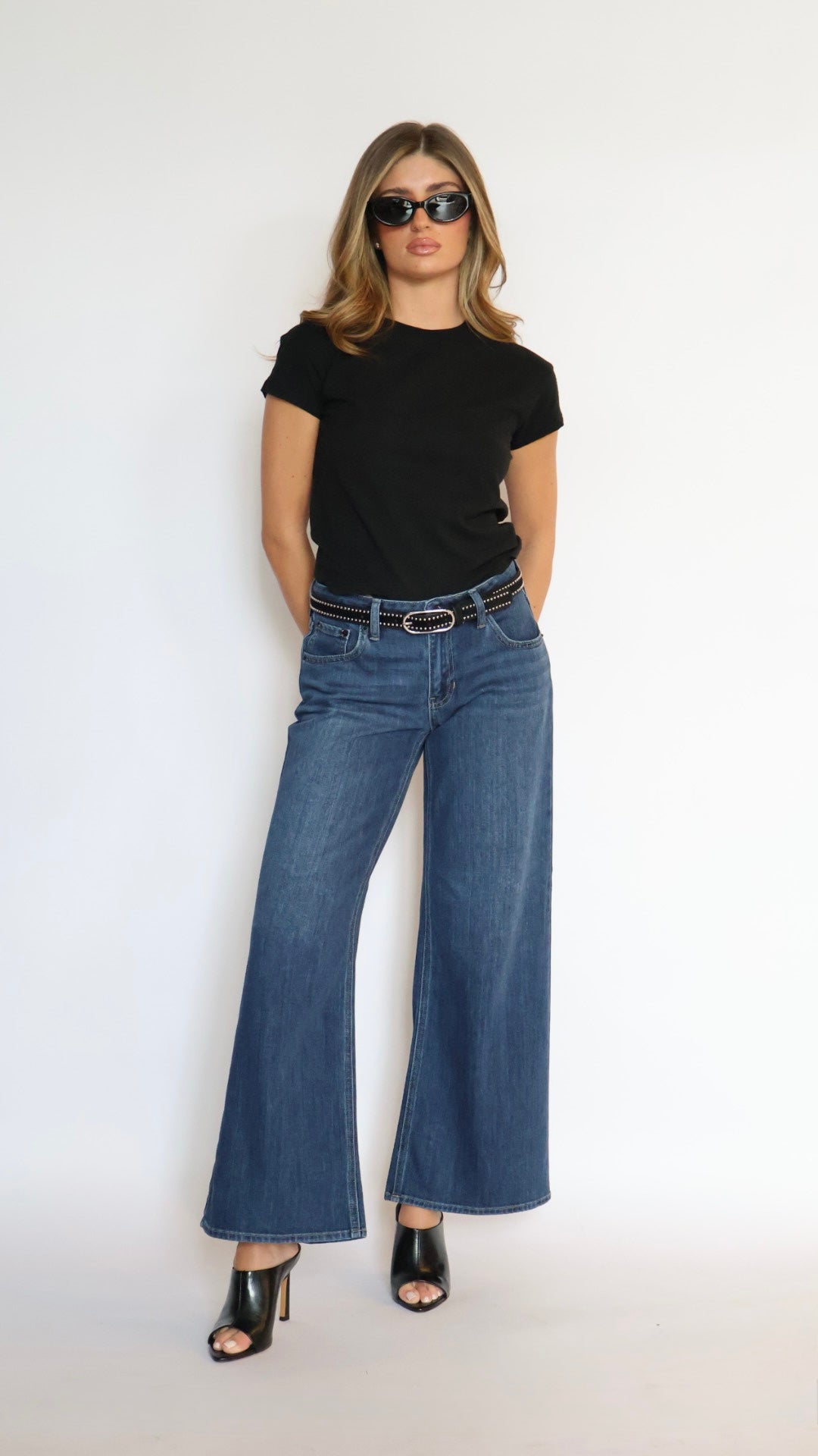 Just Black Denim Stretch Mid Rise Palazzo Jeans