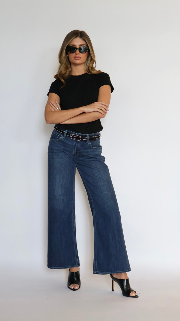 Just Black Denim Stretch Mid Rise Palazzo Jeans
