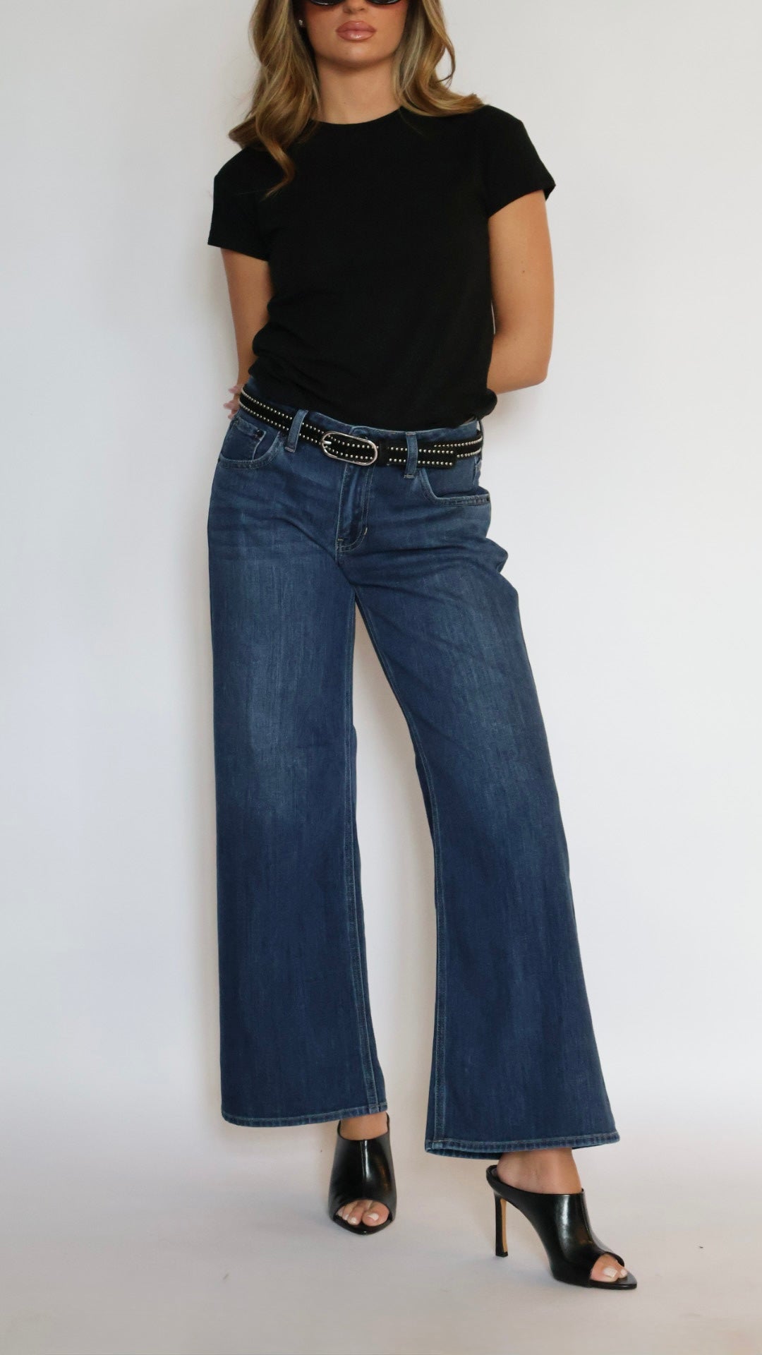 Just Black Denim Stretch Mid Rise Palazzo Jeans