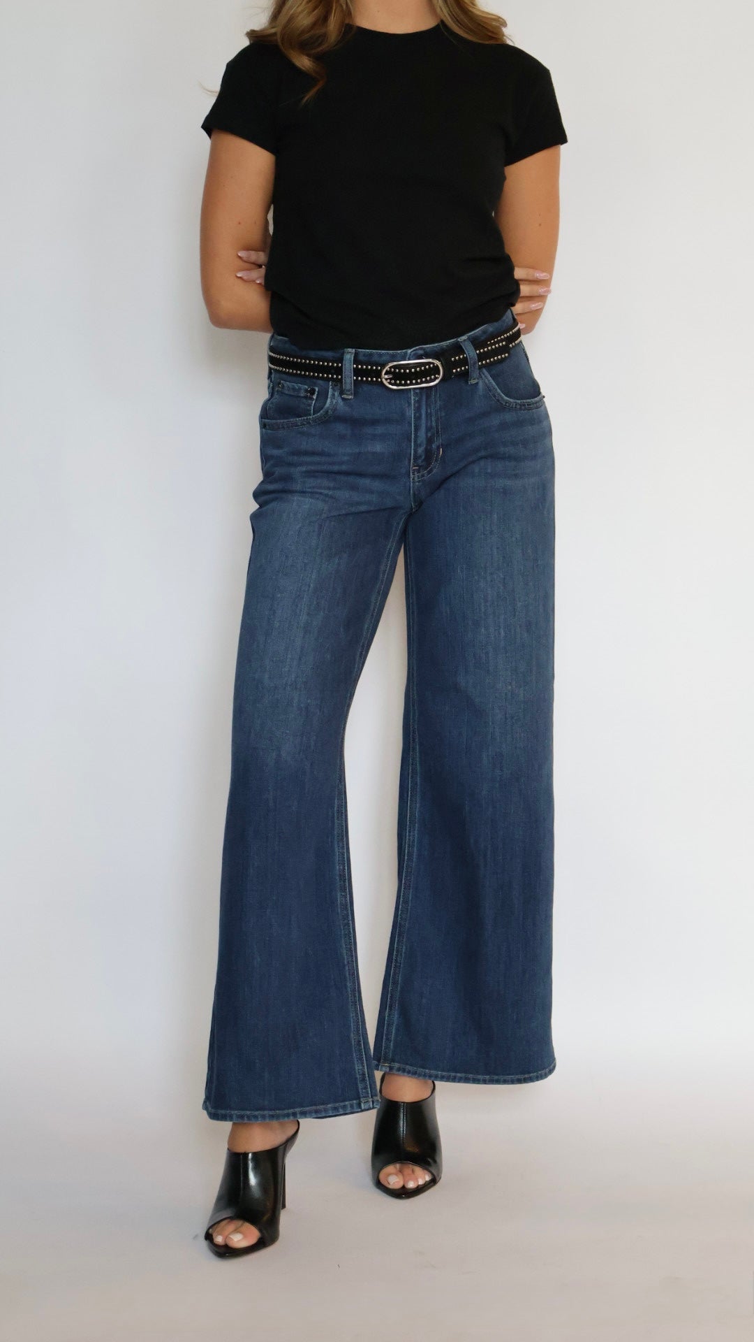 Just Black Denim Stretch Mid Rise Palazzo Jeans