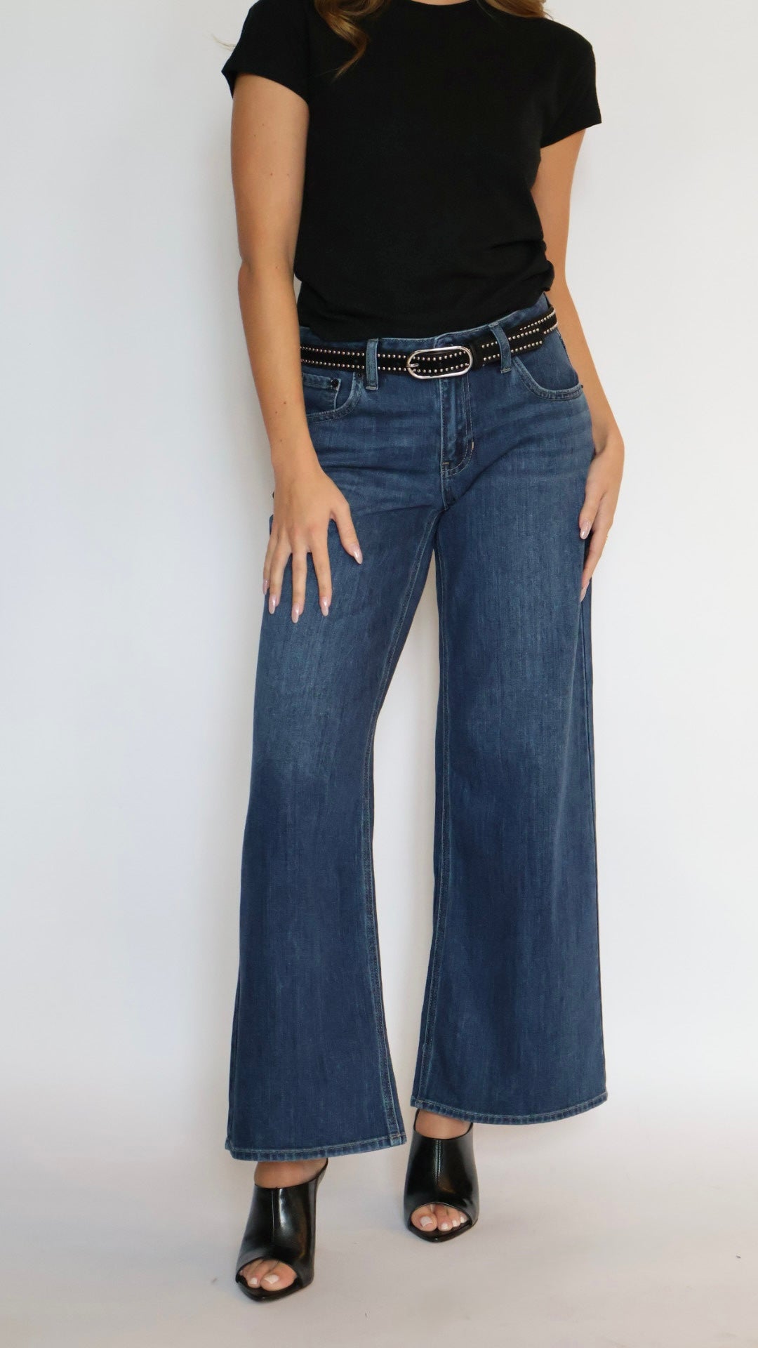 Just Black Denim Stretch Mid Rise Palazzo Jeans