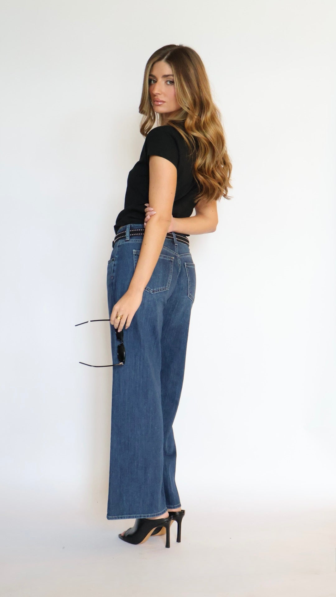 Just Black Denim Stretch Mid Rise Palazzo Jeans