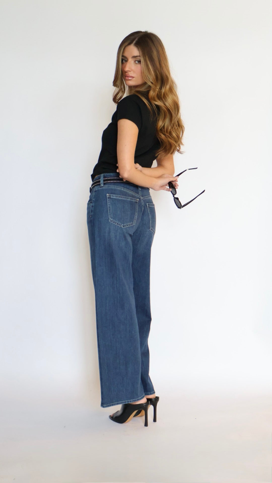 Just Black Denim Stretch Mid Rise Palazzo Jeans