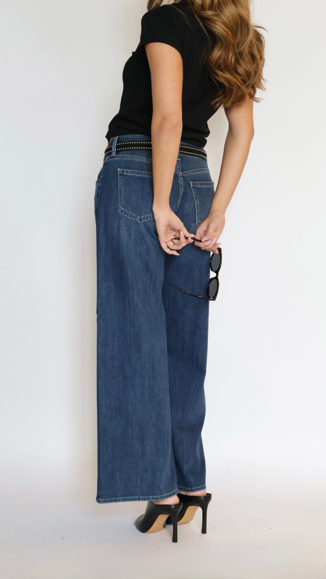 Just Black Denim Stretch Mid Rise Palazzo Jeans