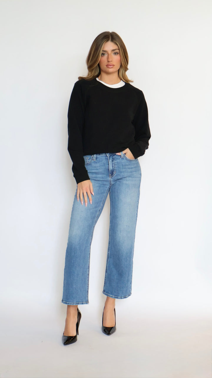 Just Black Denim Mid Rise Slim Wide Leg Jeans