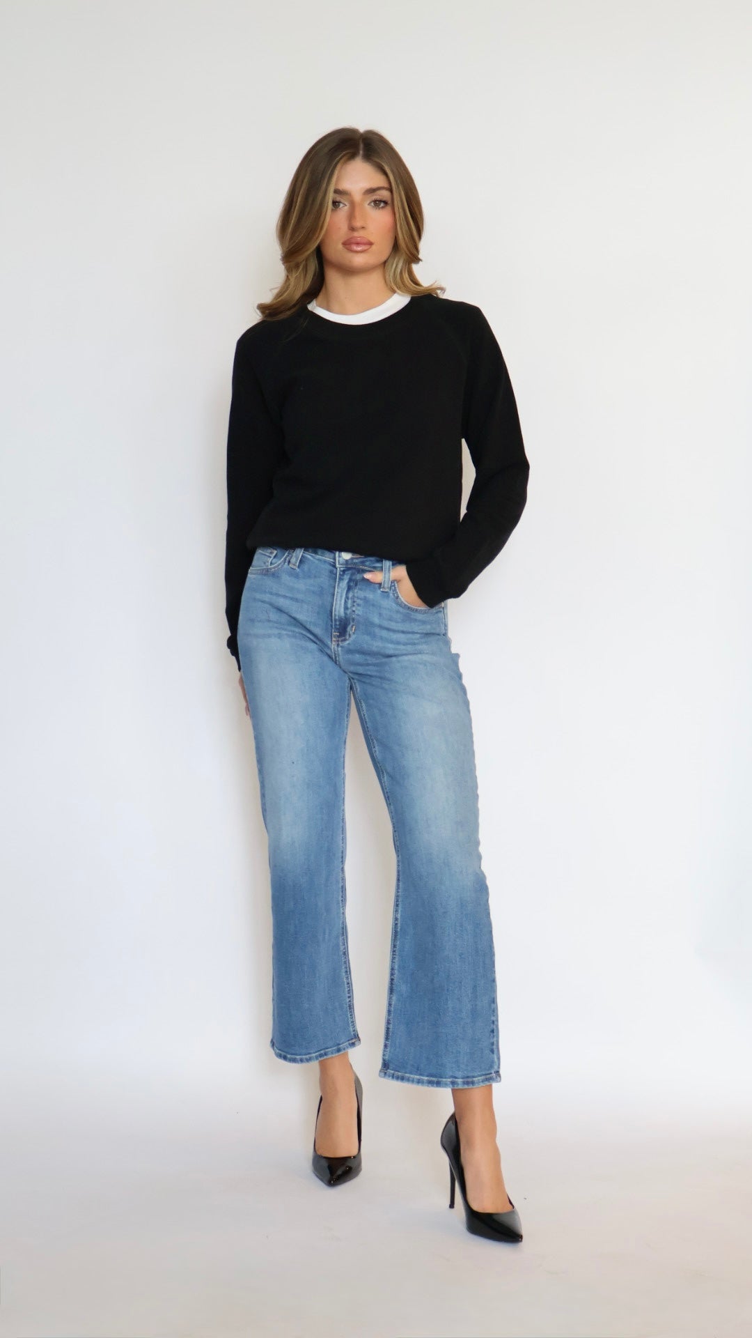 Just Black Denim Mid Rise Slim Wide Leg Jeans