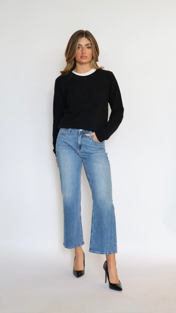 Just Black Denim Mid Rise Slim Wide Leg Jeans