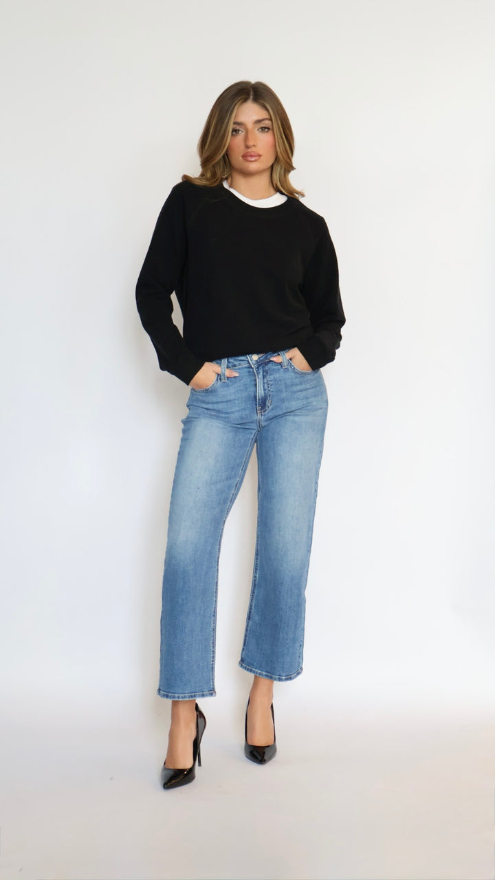Just Black Denim Mid Rise Slim Wide Leg Jeans