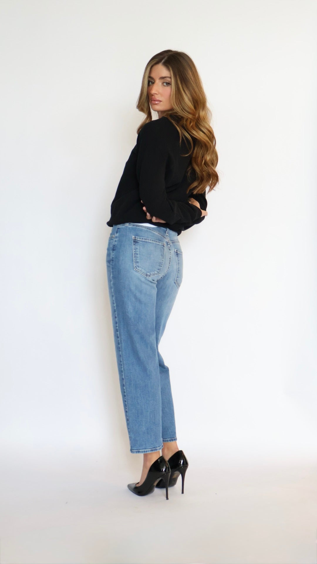 Just Black Denim Mid Rise Slim Wide Leg Jeans