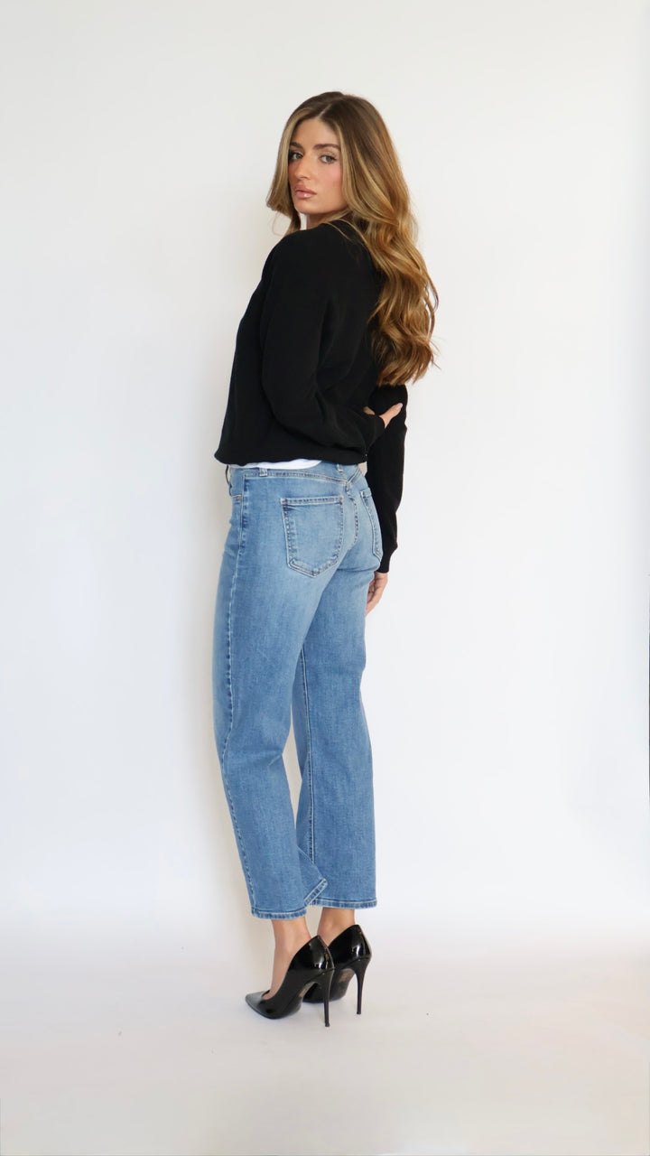 Just Black Denim Mid Rise Slim Wide Leg Jeans