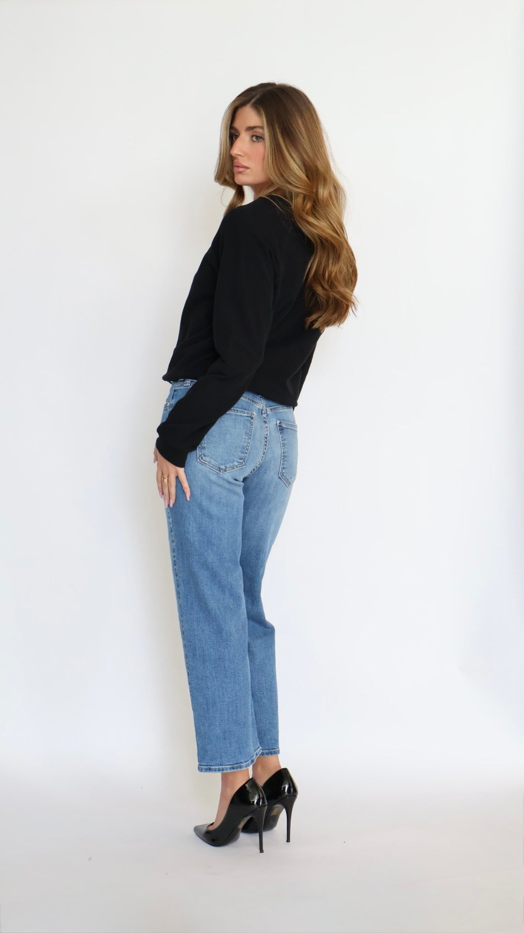 Just Black Denim Mid Rise Slim Wide Leg Jeans