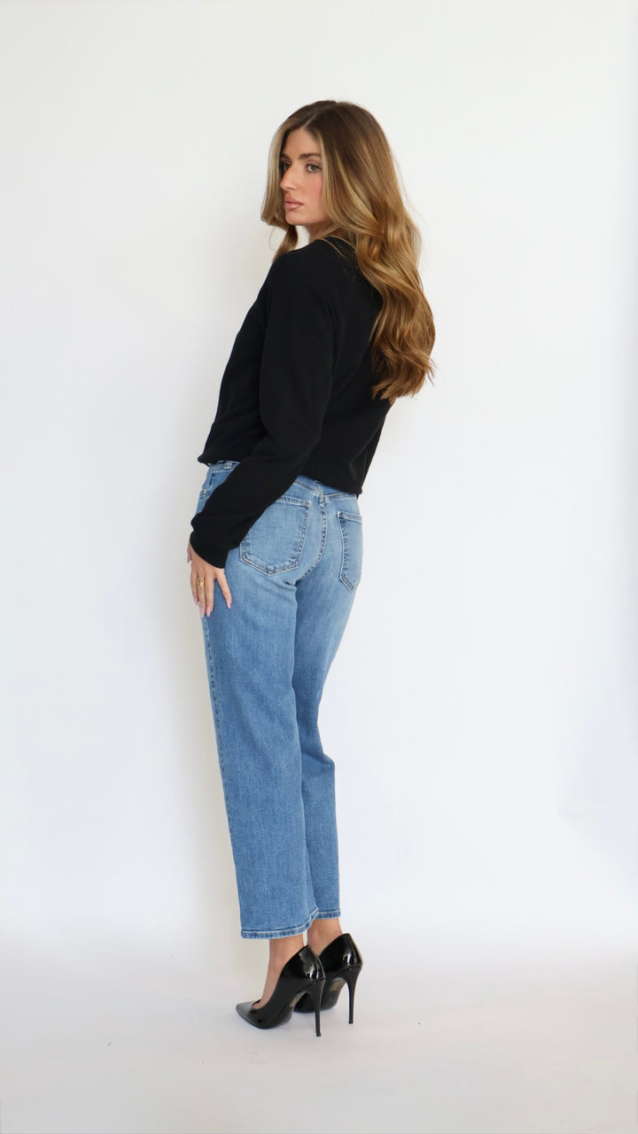 Just Black Denim Mid Rise Slim Wide Leg Jeans
