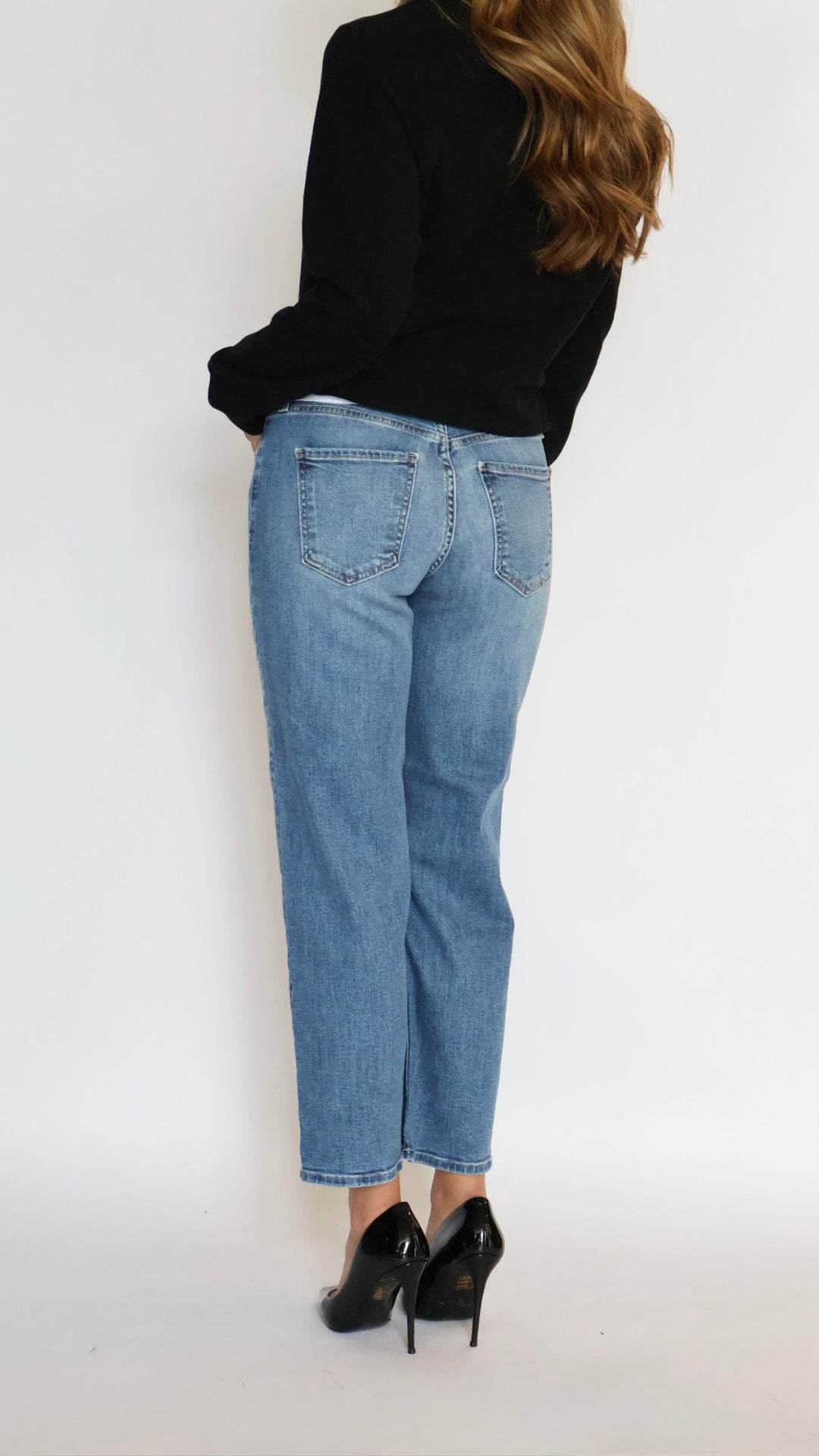 Just Black Denim Mid Rise Slim Wide Leg Jeans